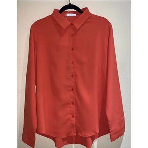 Womens button down blouse collared shirt buttoned cuffs XL loose fit top